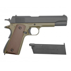 Страйкбольный пистолет KJW COLT M1911A1 GBB, олива, металл, модель - 1911.GAS ODG